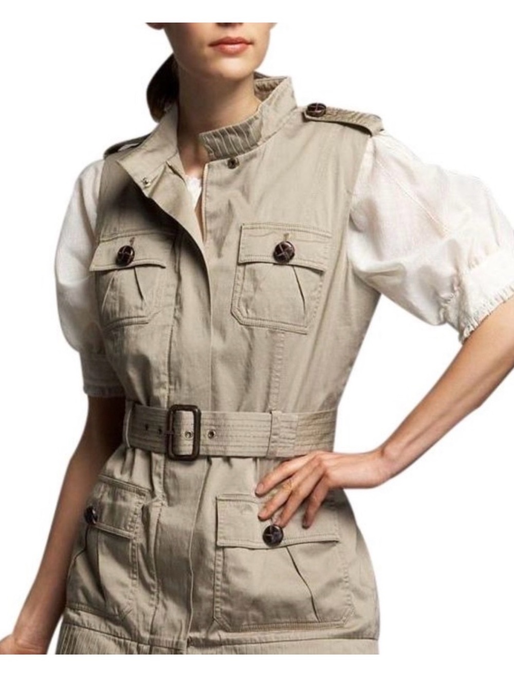 Diane Von Furstenburg 4 khaki zip vest w/belt